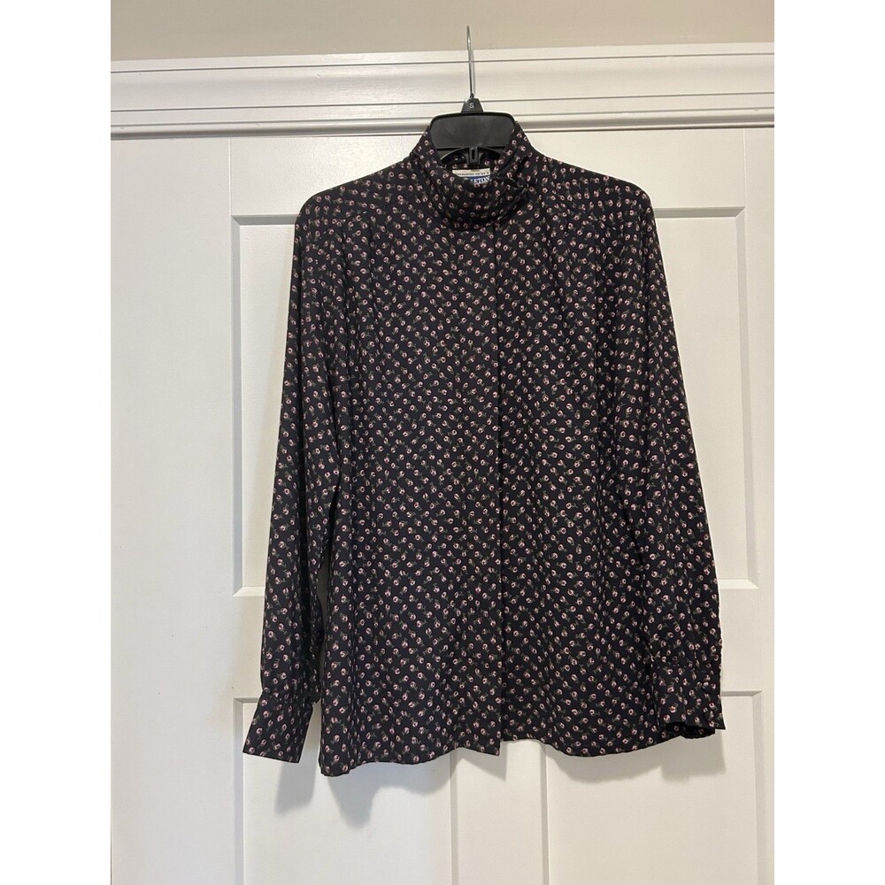 Pendleton Women's Blouse Vintage Black Floral Long Sleeve Button Down Size 10